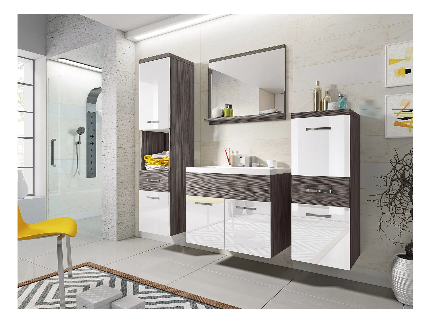 MINIO go for it, Meble łazienkowe ALBECK w kolorze bodega / biały połysk