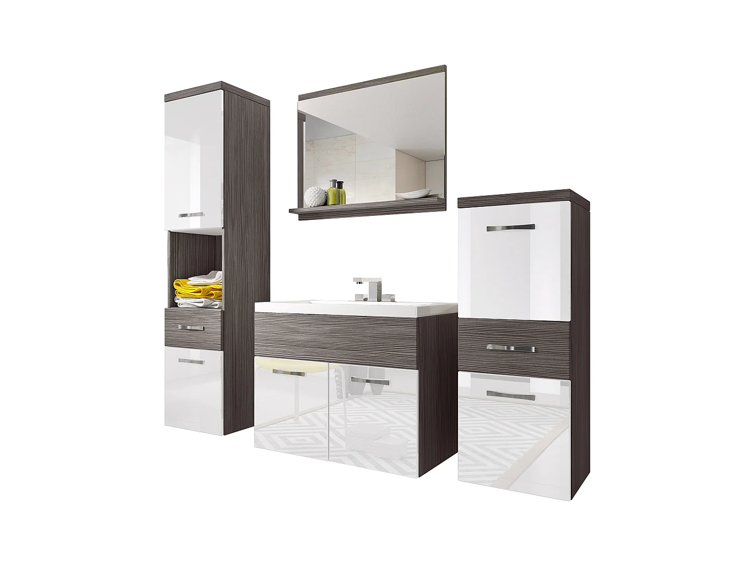 MINIO go for it, Meble łazienkowe ALBECK w kolorze bodega / biały połysk