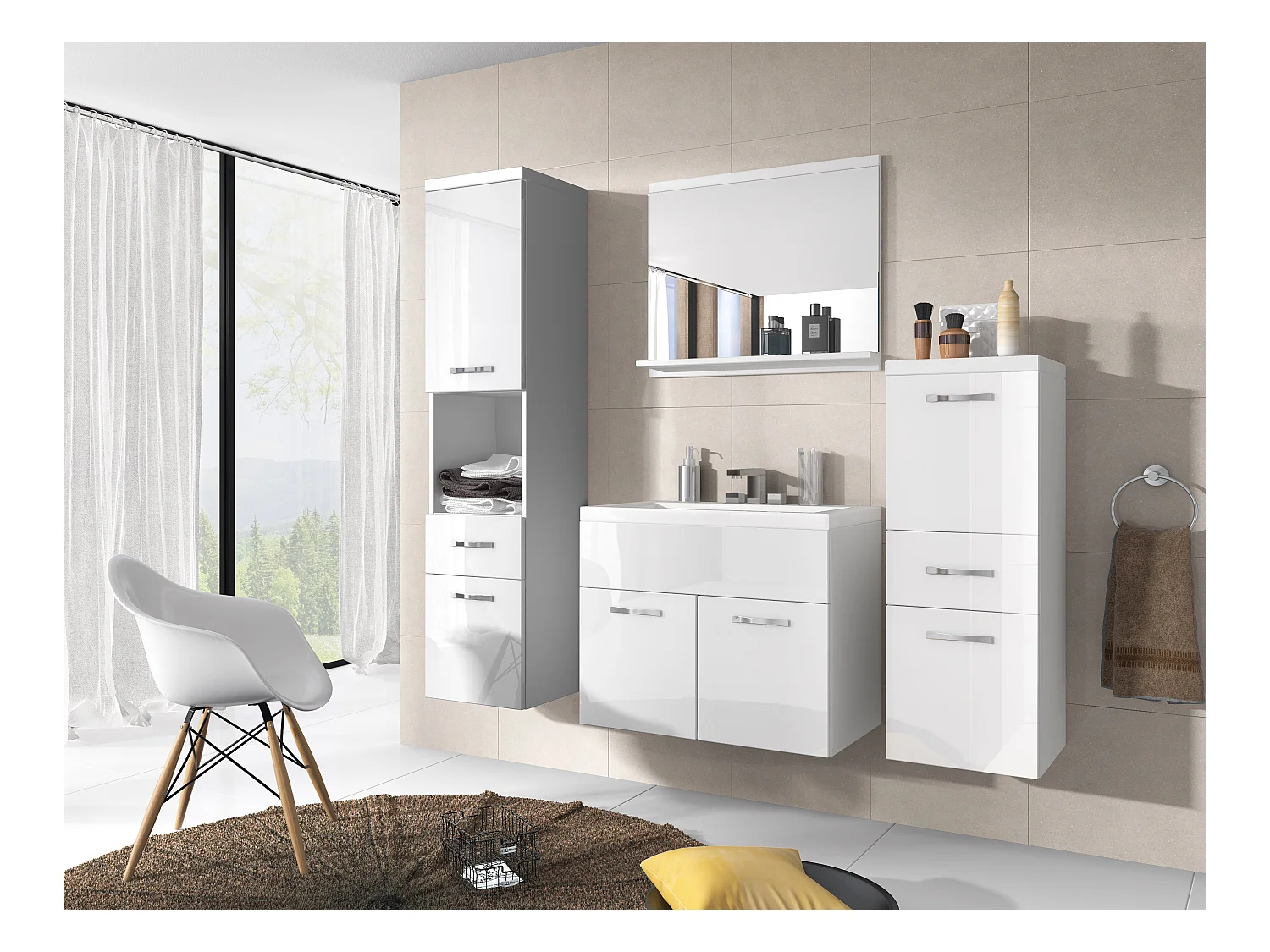 MINIO go for it, Meuble de salle de bain ALBECK en couleur blanc / blanc brillant