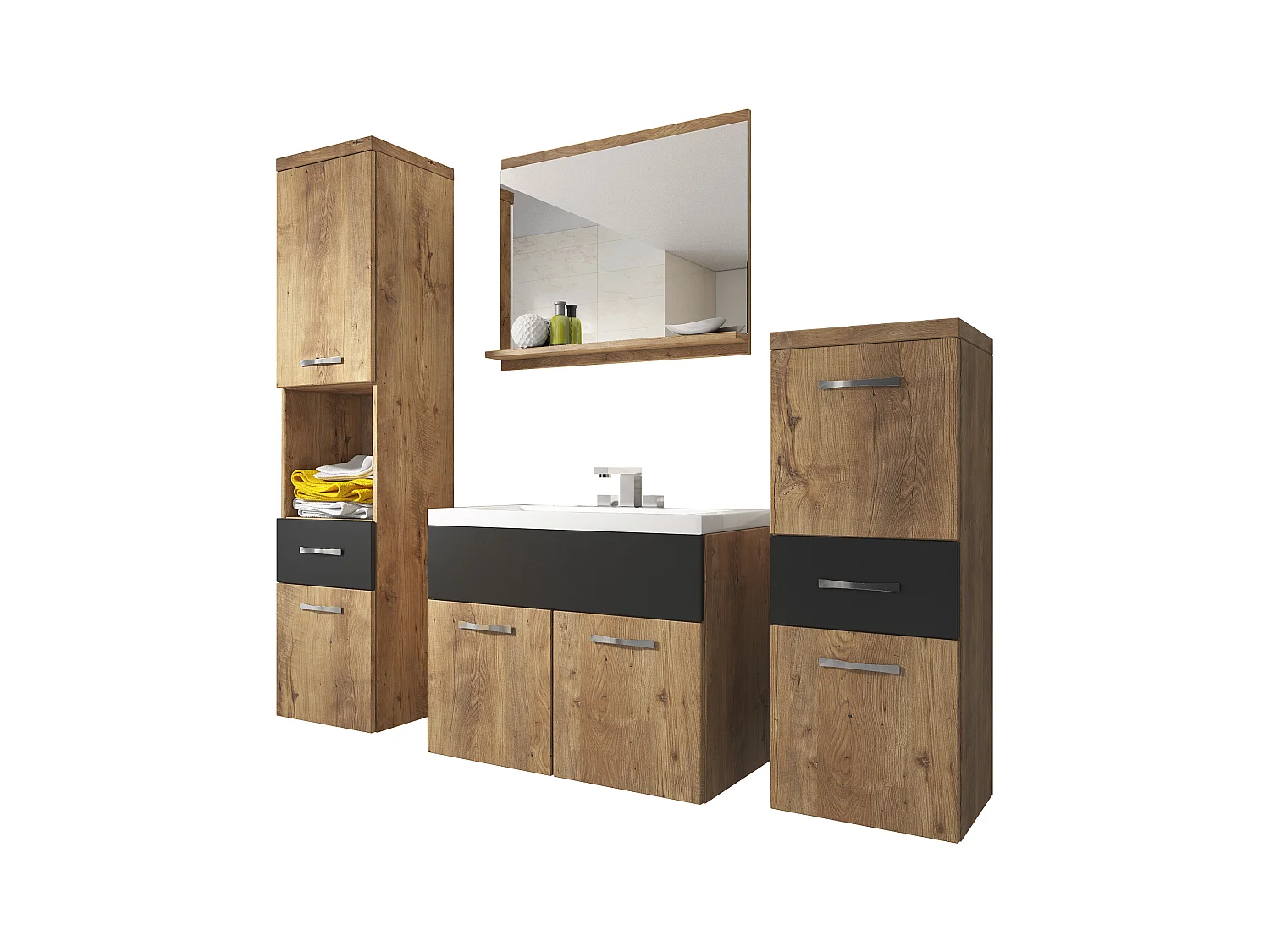 MINIO go for it, Badmöbel ALBECK in Farbe Kastanie / schwarz graphit