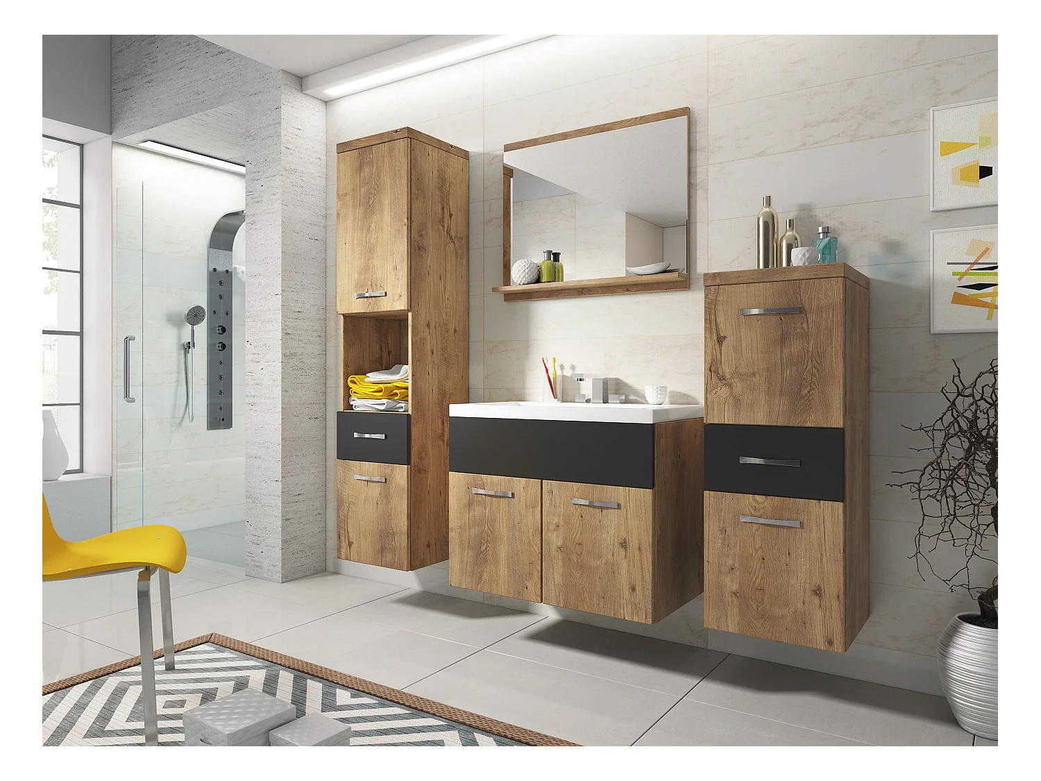 MINIO go for it, Meuble de salle de bain ALBECK coloris châtaigne / noir graphite
