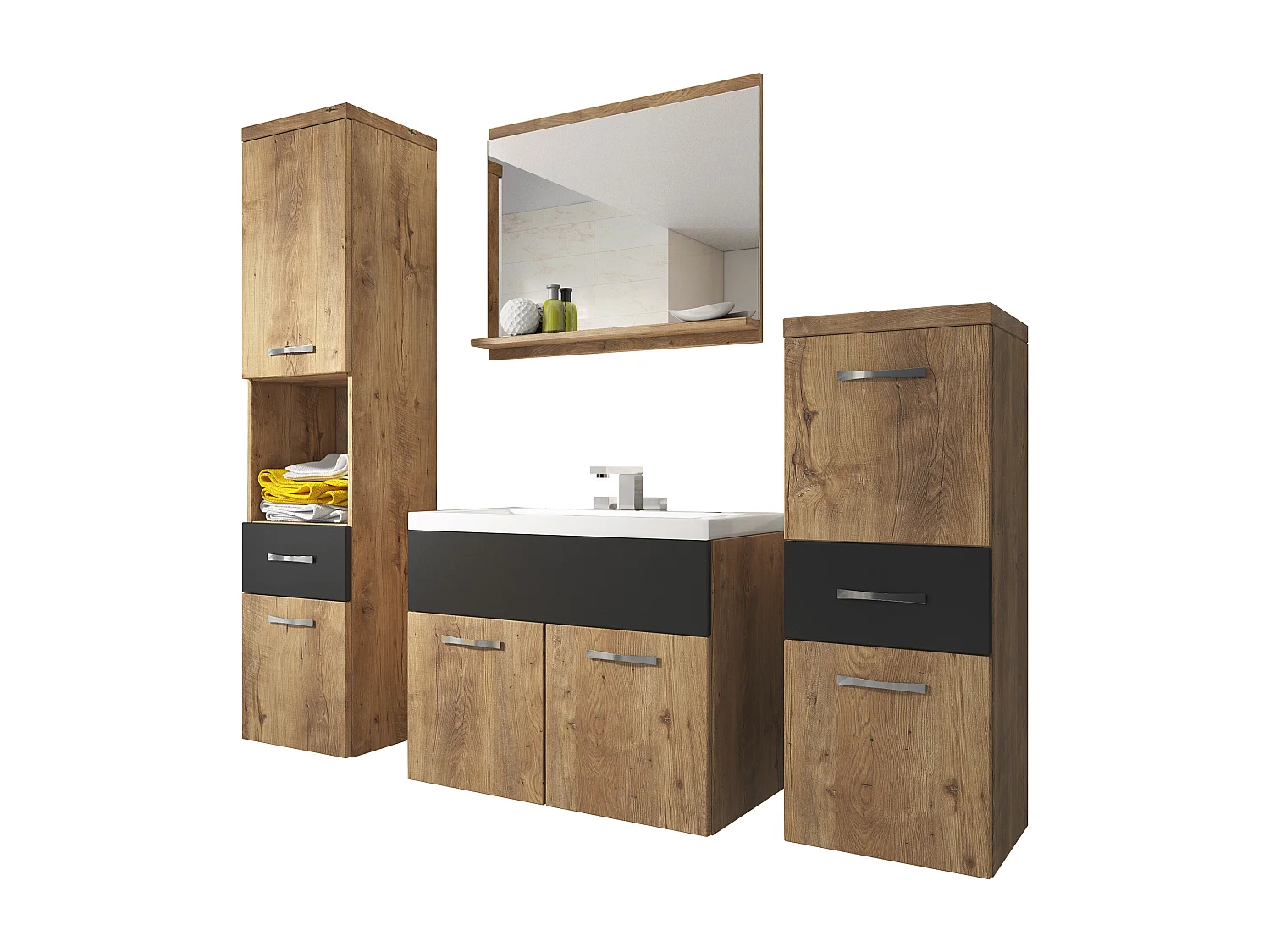 MINIO go for it, Meble łazienkowe ALBECK w kolorze kasztan wrocławski / czarny grafit