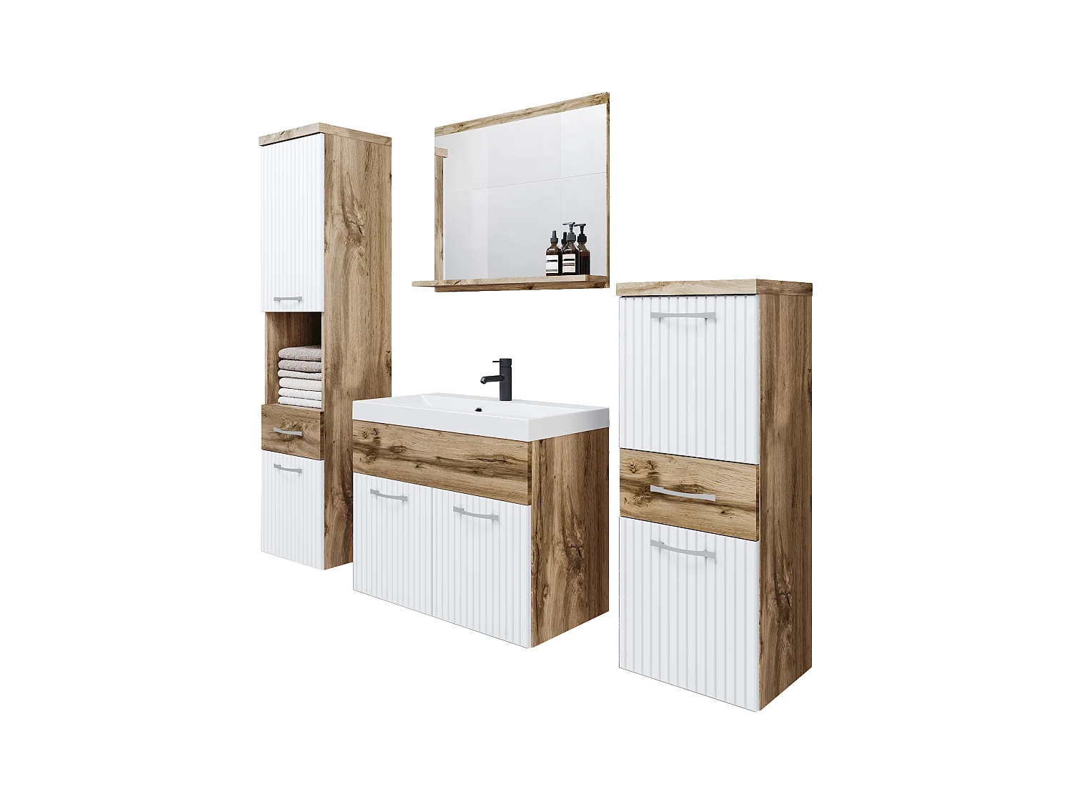 MINIO go for it, Meuble de salle de bain ALBECK coloris chêne wotan / blanc MDF design M5