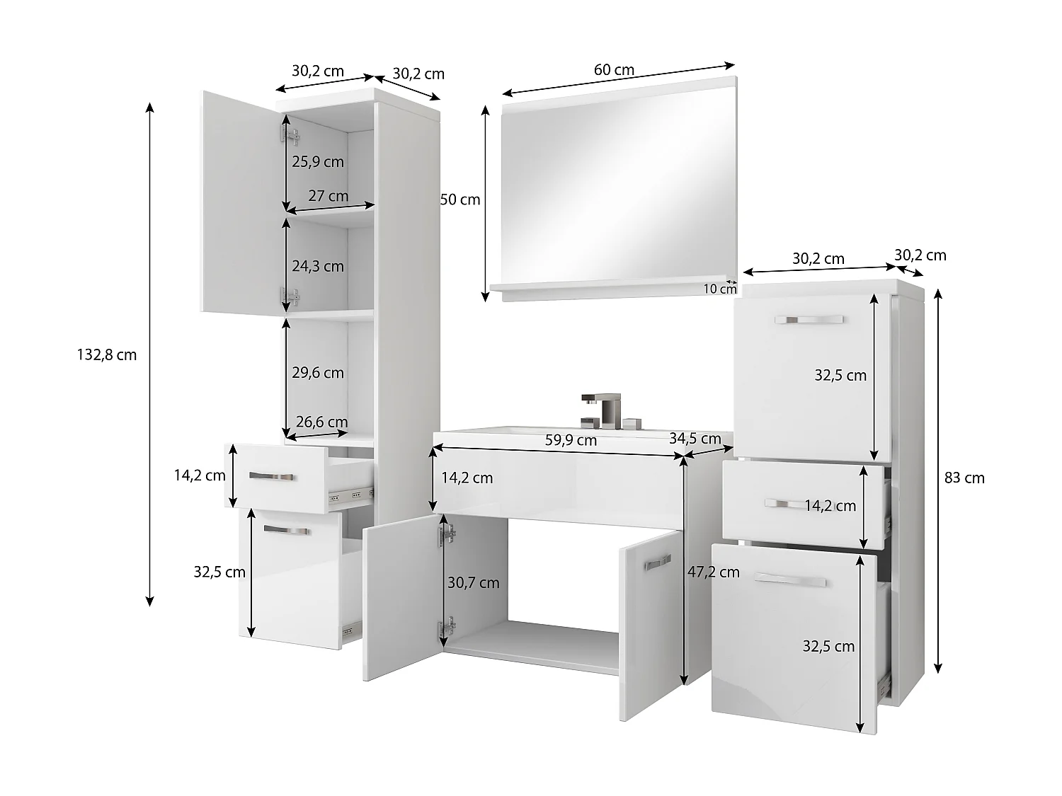 MINIO go for it, Meuble de salle de bain ALBECK coloris chêne wotan / blanc MDF design M5
