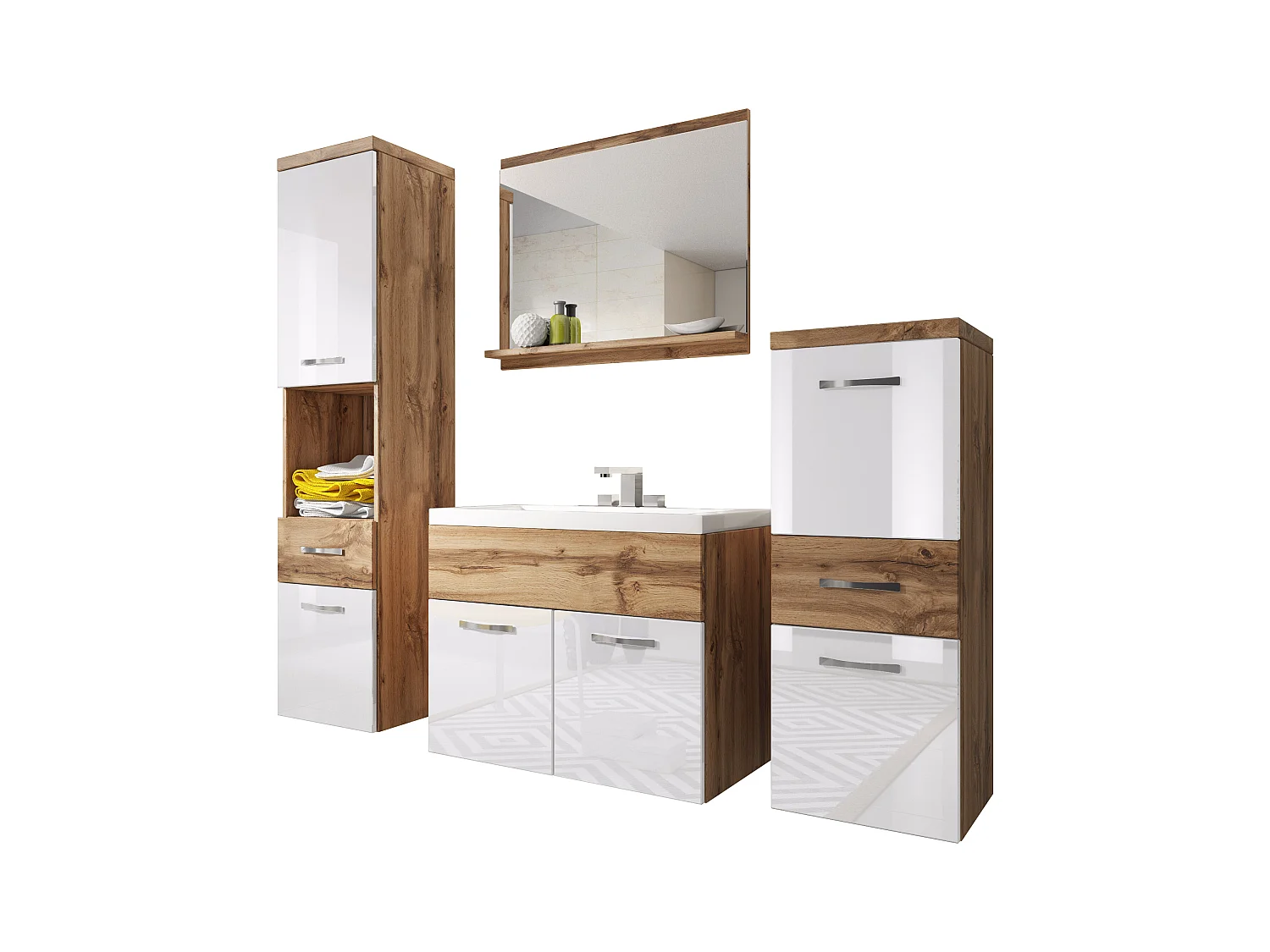 MINIO go for it, Meuble de salle de bain ALBECK en couleur chêne wotan / blanc brillant