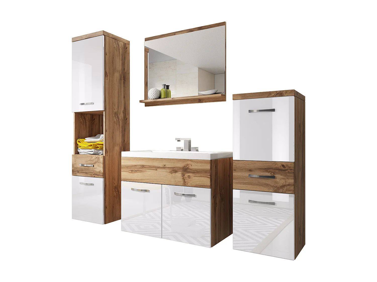MINIO go for it, Mobile bagno ALBECK in colore rovere wotan / bianco lucido