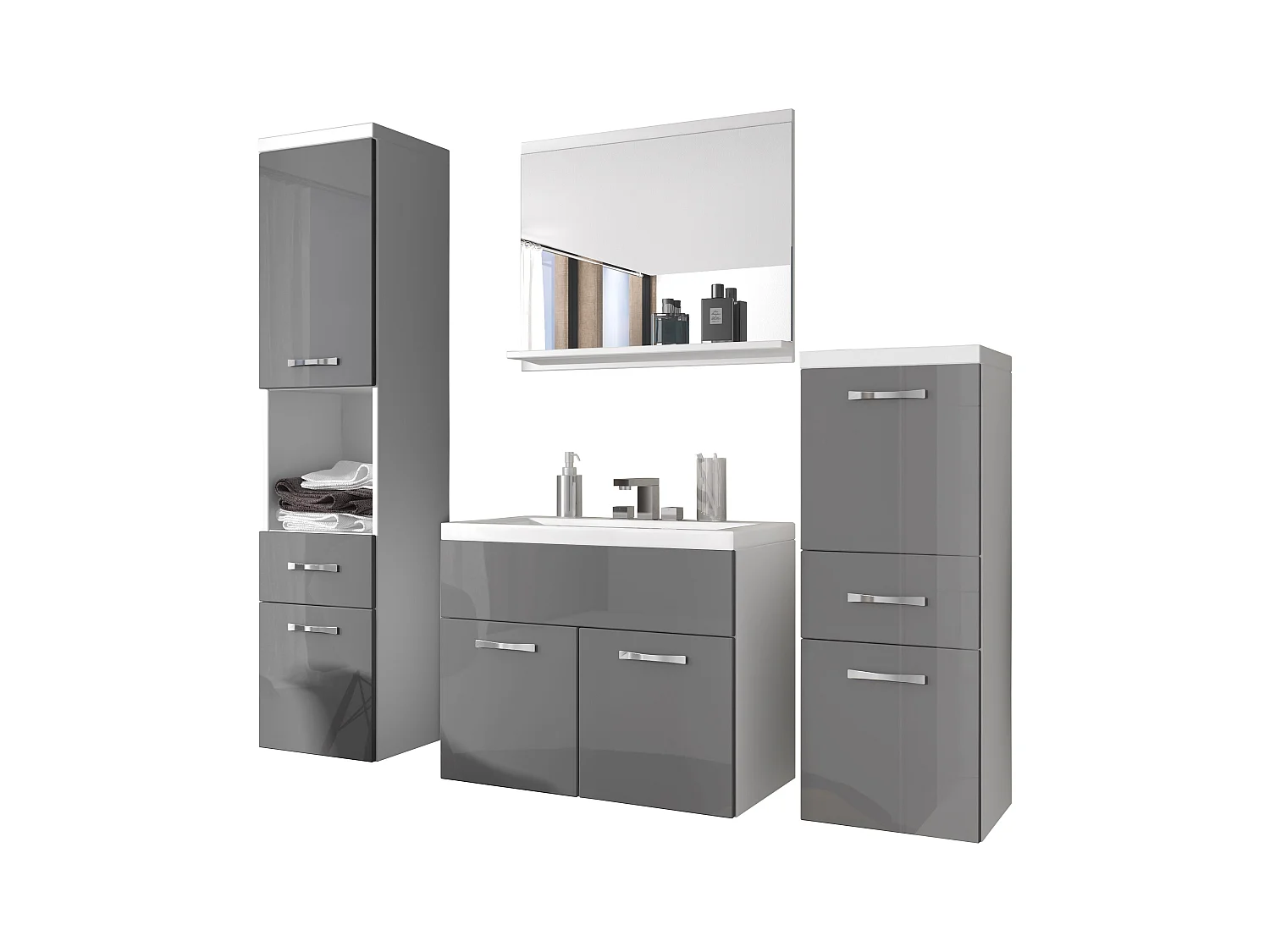 MINIO go for it, Badmöbel ALBECK in Farbe weiß / grau glänzend