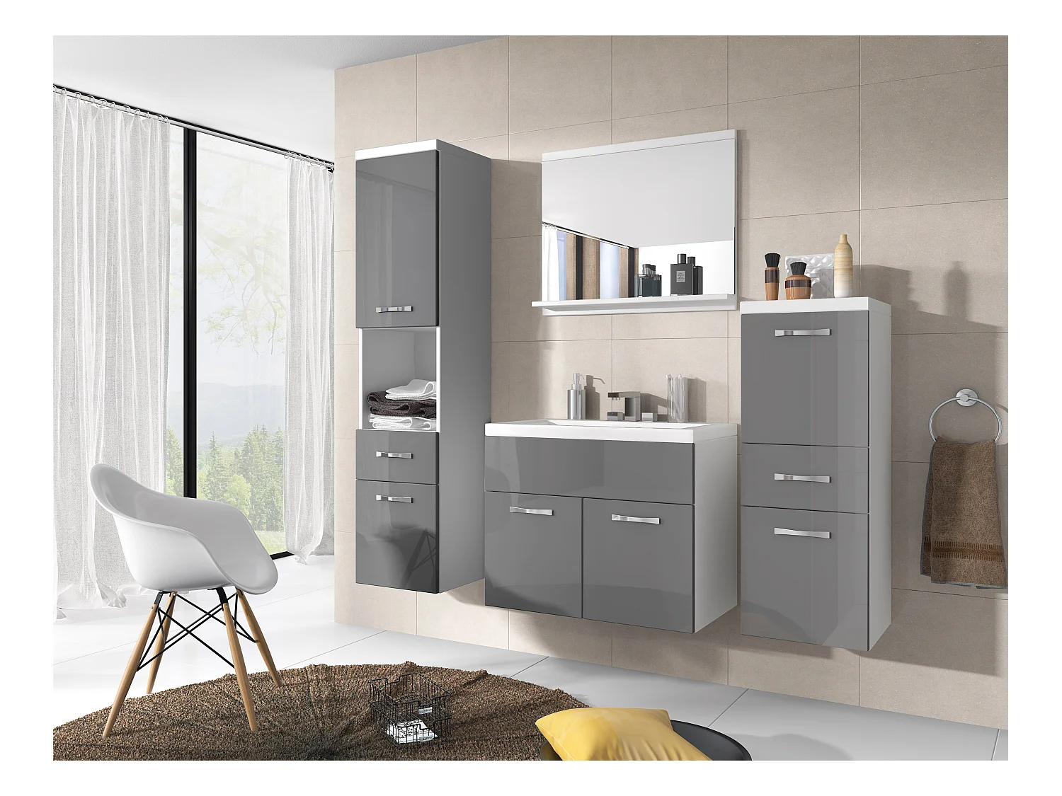 MINIO go for it, Meuble de salle de bain ALBECK en couleur blanc / gris brillant