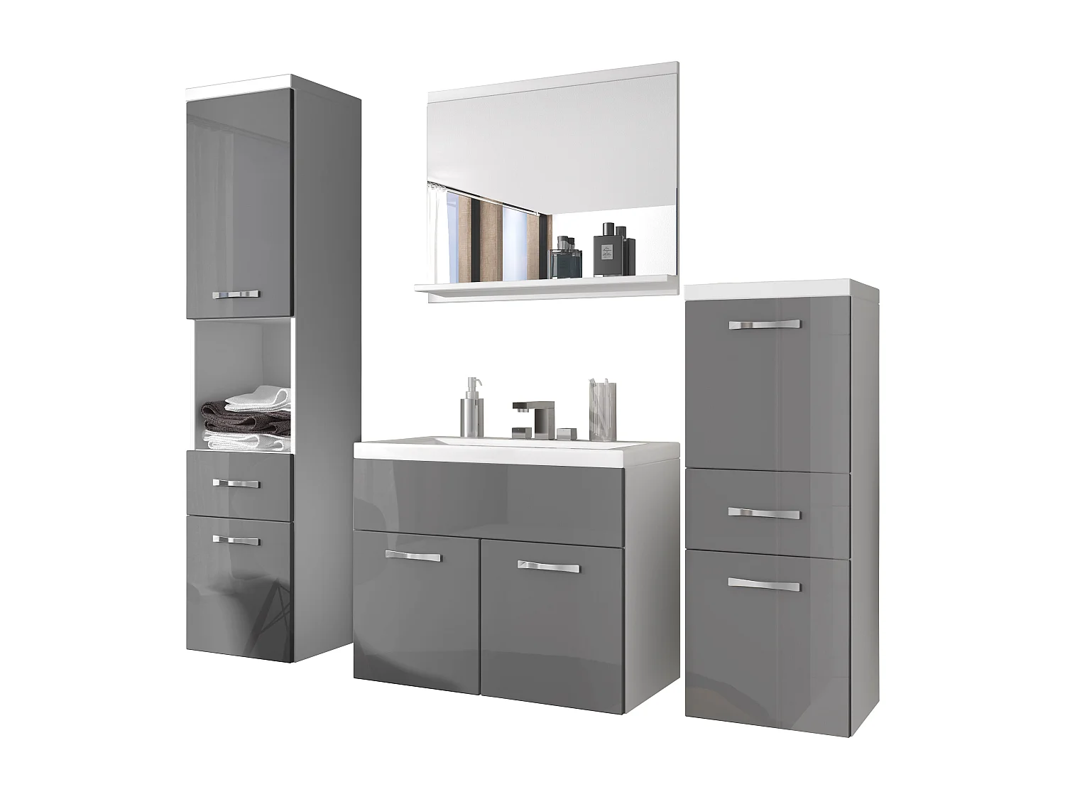 MINIO go for it, Badmöbel ALBECK in Farbe weiß / grau glänzend