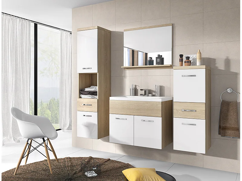 MINIO go for it, Meuble de salle de bain ALBECK coloris chêne sonoma / blanc brillant