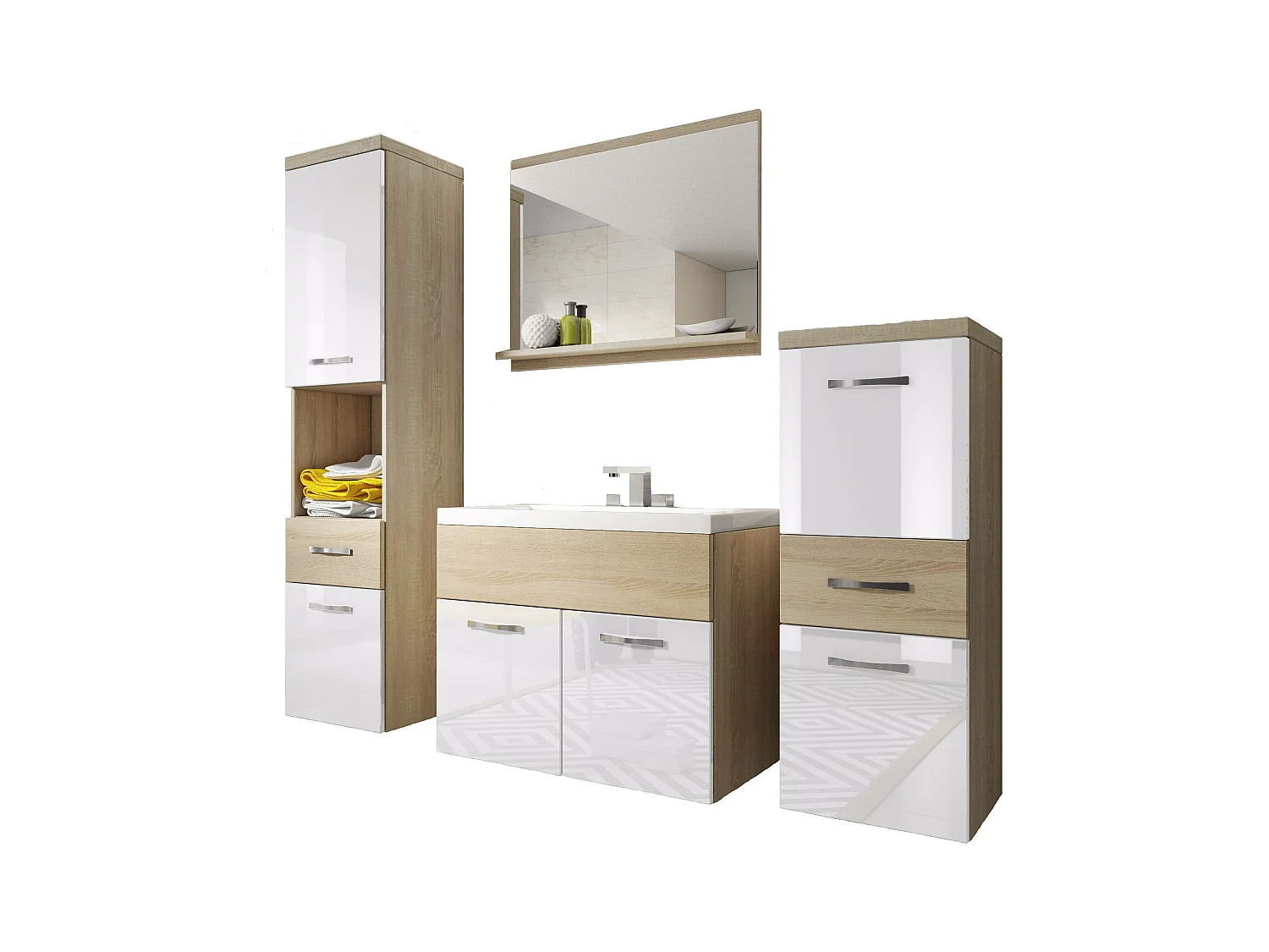 MINIO go for it, Badmöbel ALBECK in Farbe sonoma Eiche / weiß Glanz