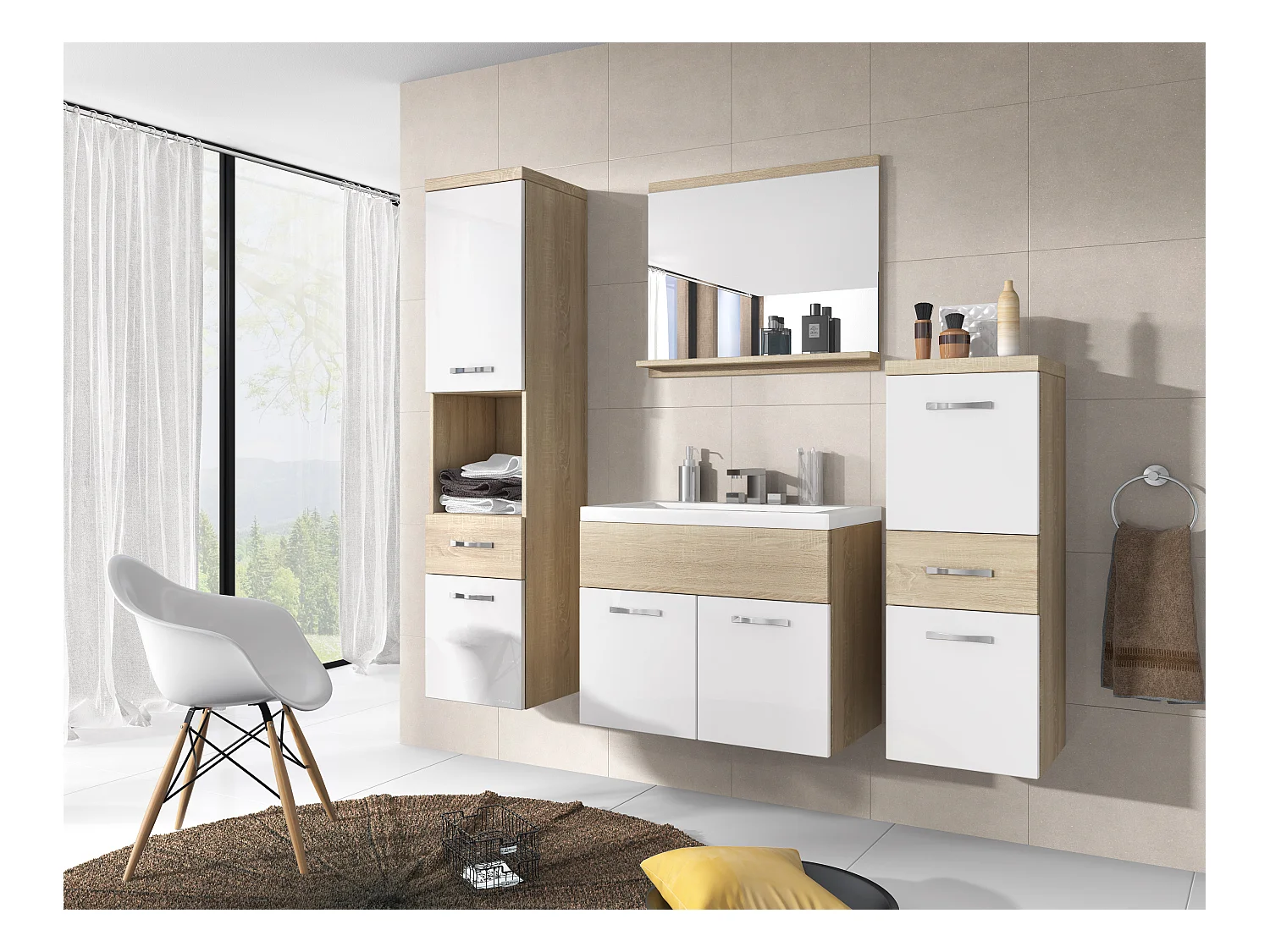 MINIO go for it, Meuble de salle de bain ALBECK coloris chêne sonoma / blanc brillant