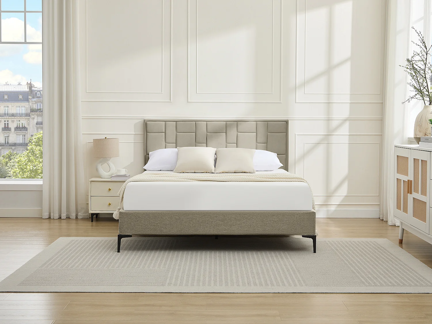 Tête de lit 180 cm - Velours - Taupe - HERMINE