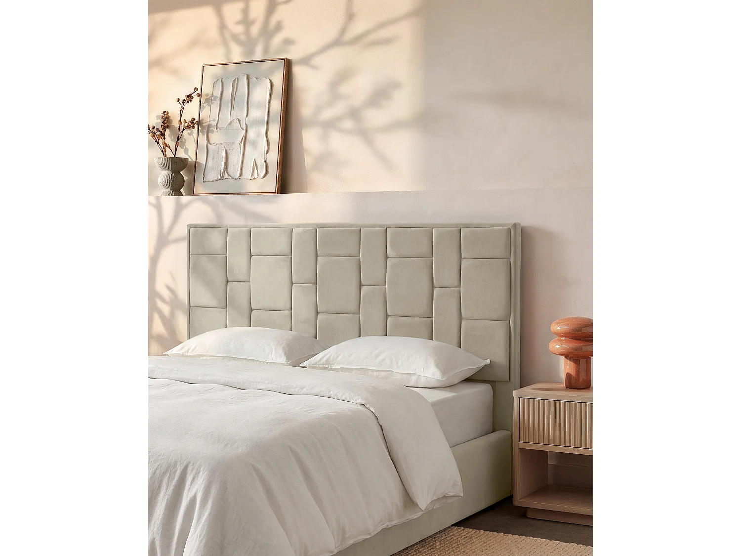 Tête de lit 180 cm - Velours - Taupe - HERMINE