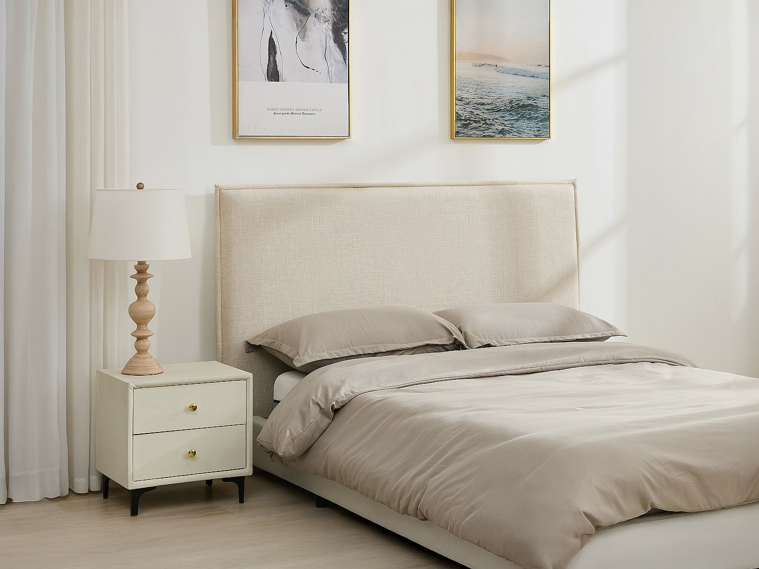 Tête de lit déhoussable 190 cm - Coton et lin - Beige - TAHIME