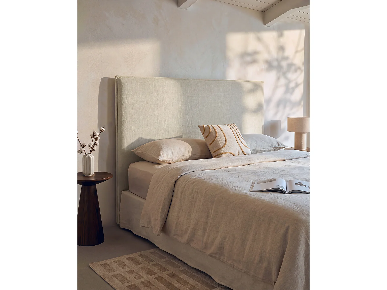 Tête de lit déhoussable 190 cm - Coton et lin - Beige - TAHIME