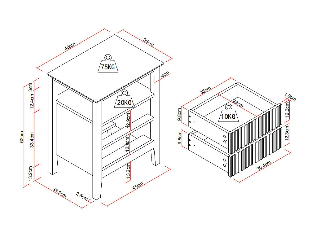 Mesa de cabeceira 2 gavetas e 1 prateleira - MDF - Bege - NIRIVA