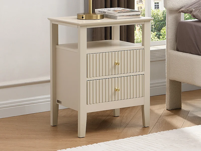 Nachttisch 2 Schubladen & 1 Ablage – MDF – Beige – NIRIVA