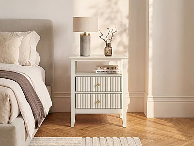 Bedside table with 2 drawers and 1 shelf - MDF - beige - NIRIVA