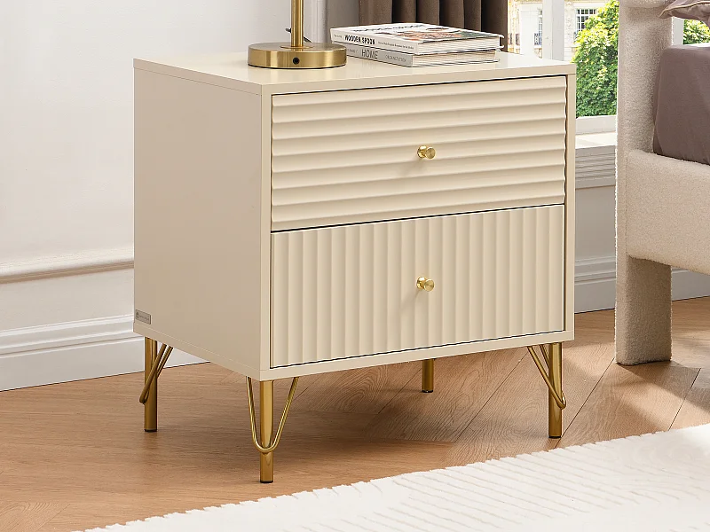 Table de chevet 2 tiroirs - Beige - LOUREO