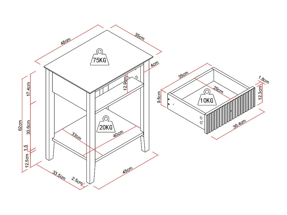 Mesa de cabeceira 1 gaveta e 1 prateleira - MDF - Bege - NIRIVA