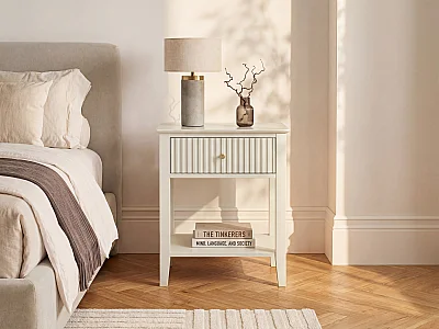 Nachtkastje met 1 lade en 1 plank - MDF - Beige - NIRIVA