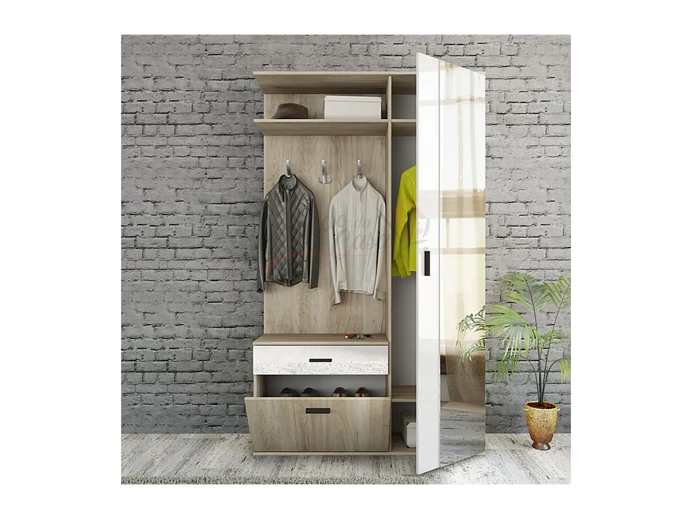 Mobile effetto legno per ingresso con specchio 120x198 rovere chiaro II3