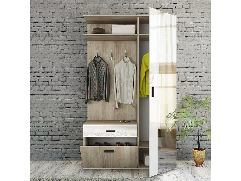 Mobile effetto legno per ingresso con specchio 120x198 rovere chiaro II3