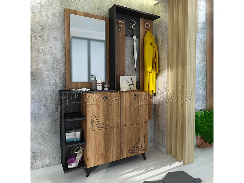 Mobile ingresso effetto legno con specchio 114x195 rovere e nero IU27