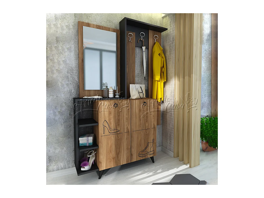 Mobile ingresso effetto legno con specchio 114x195 rovere e nero IU27