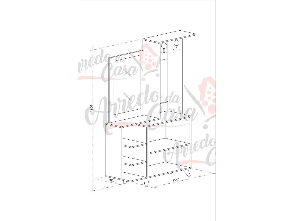 Mobile ingresso effetto legno con specchio 114x195 rovere e nero IU27