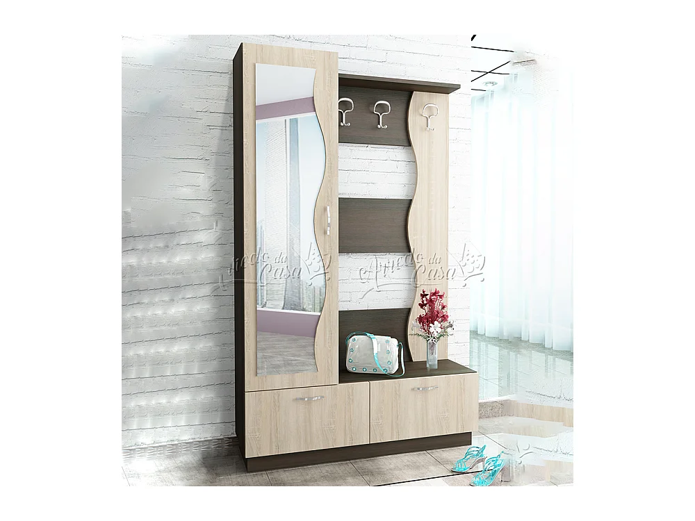 Mobile per ingresso con specchio 120x190 rovere e noce IU22