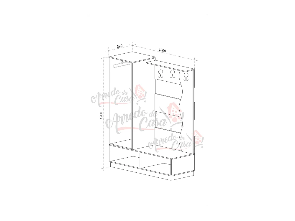 Mobile per ingresso con specchio 120x190 rovere e noce IU22