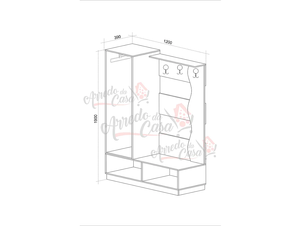 Mobile per ingresso con specchio 120x190 rovere e bianco lucido IU22