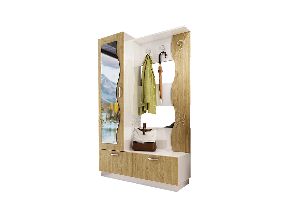 Mobile per ingresso con specchio 120x190 rovere e bianco lucido IU22