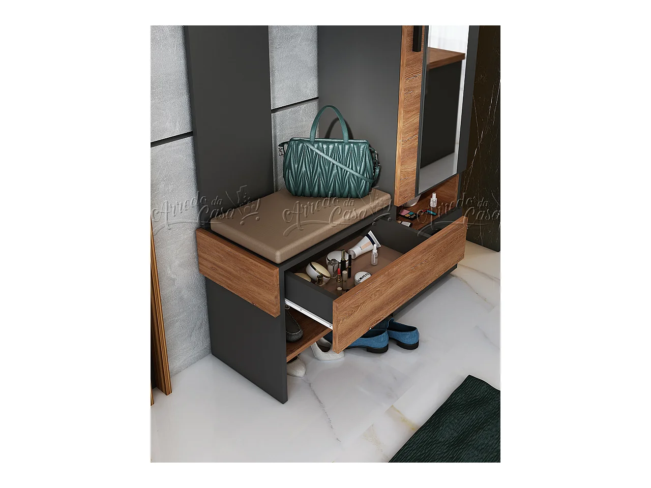 Mobile ingresso moderno grafite e noce 104x195 cm IU32