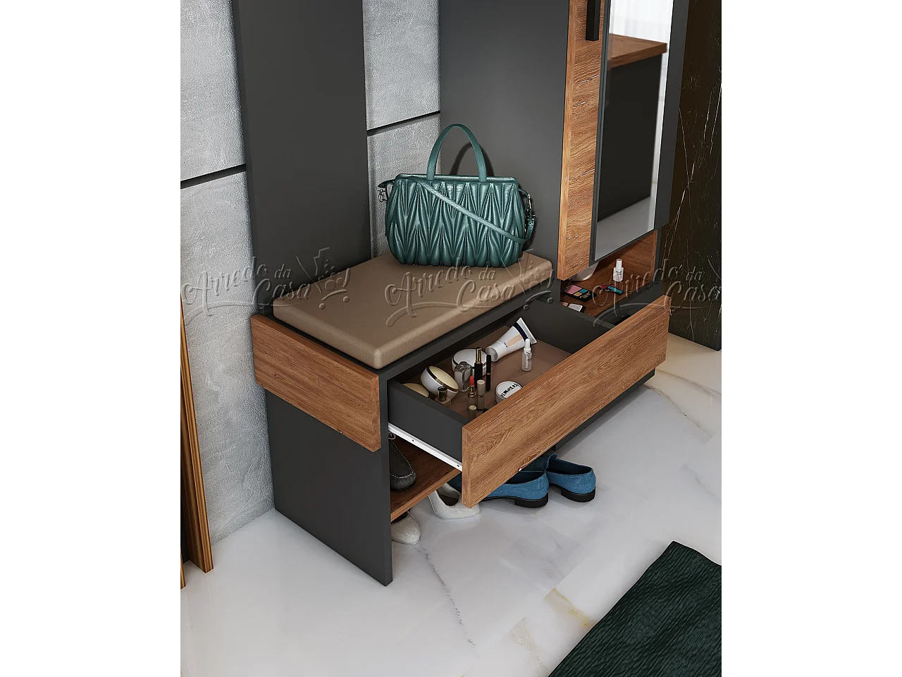 Mobile ingresso moderno grafite e noce 104x195 cm IU32