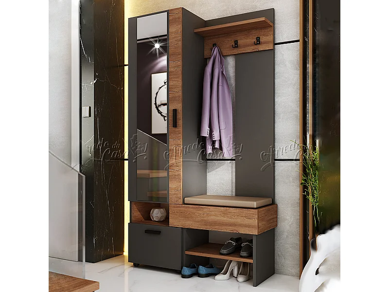 Mobile ingresso moderno grafite e noce 104x195 cm IU32