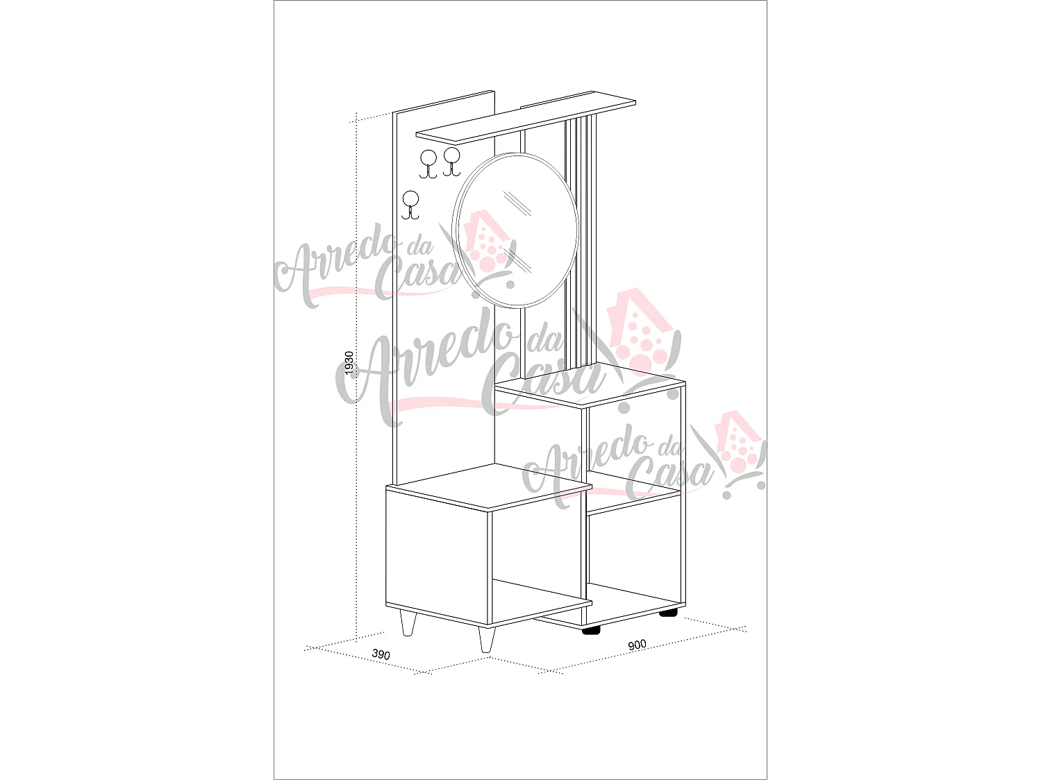 Mobile ingresso moderno con specchio a parete 90x193 cemento e quercia dorata IU29