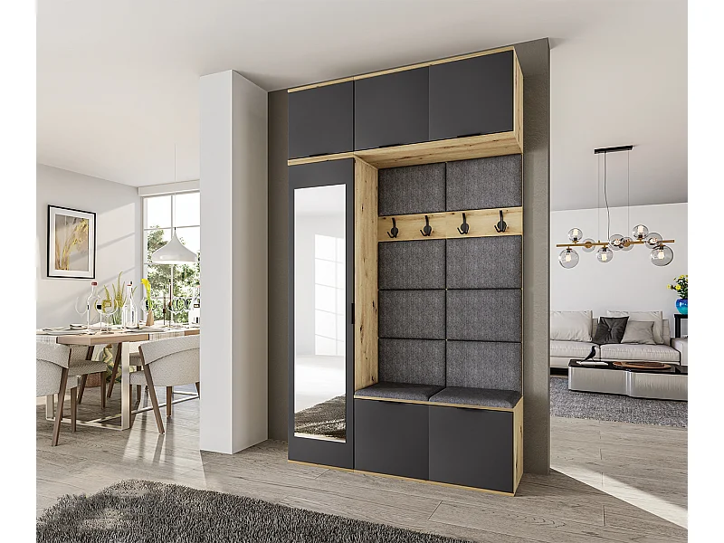 Mobile per ingresso design moderno appendiabiti 135x23 antracite e rovere II16