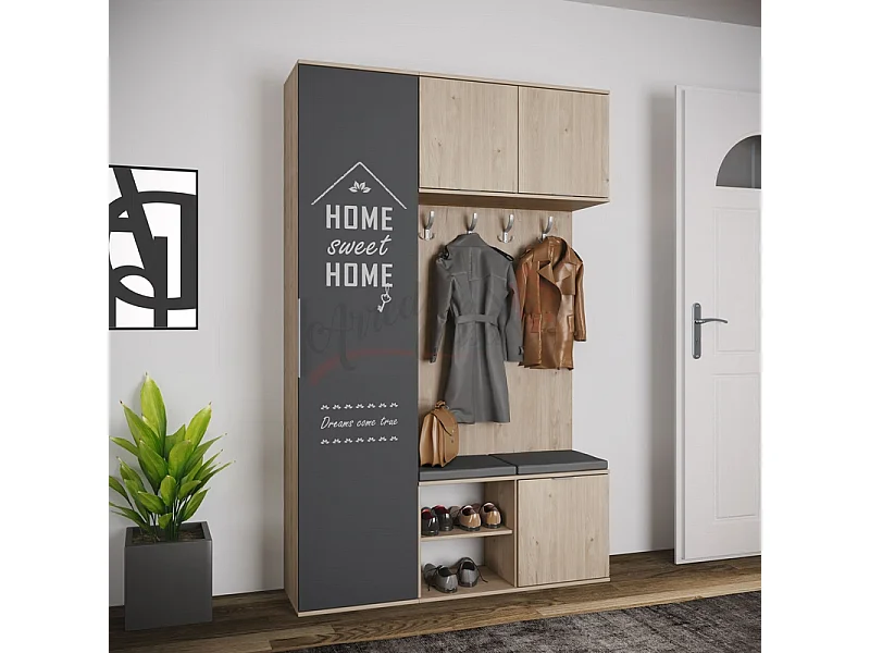 Mobile scarpiera da ingresso 140x220 rovere chiaro e grigio grafite II7