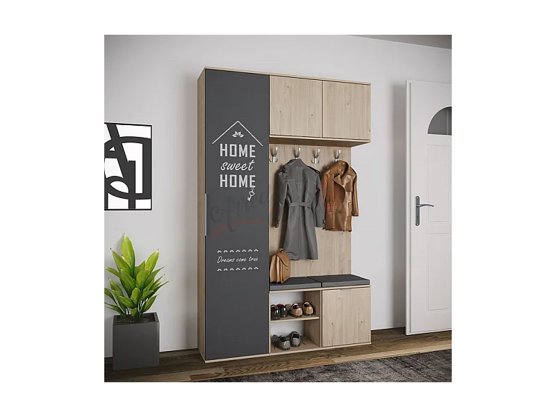 Mobile scarpiera da ingresso 140x220 rovere chiaro e grigio grafite II7