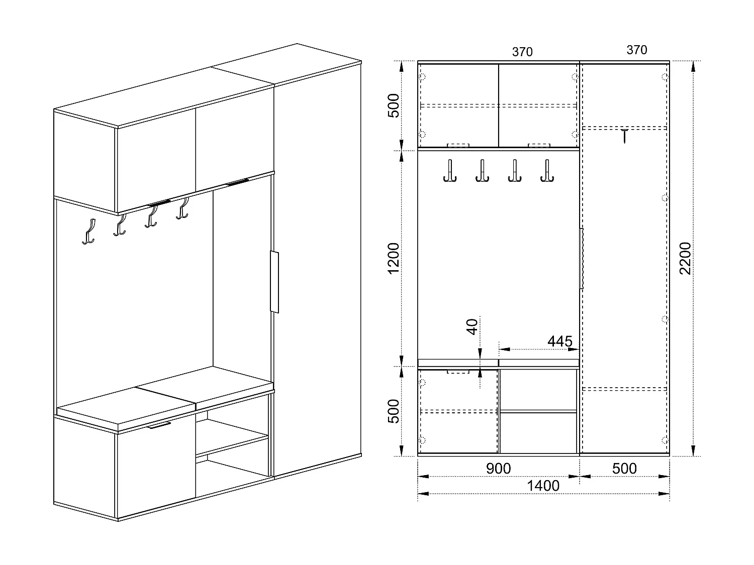 Mobile scarpiera da ingresso 140x220 rovere chiaro e grigio grafite II7
