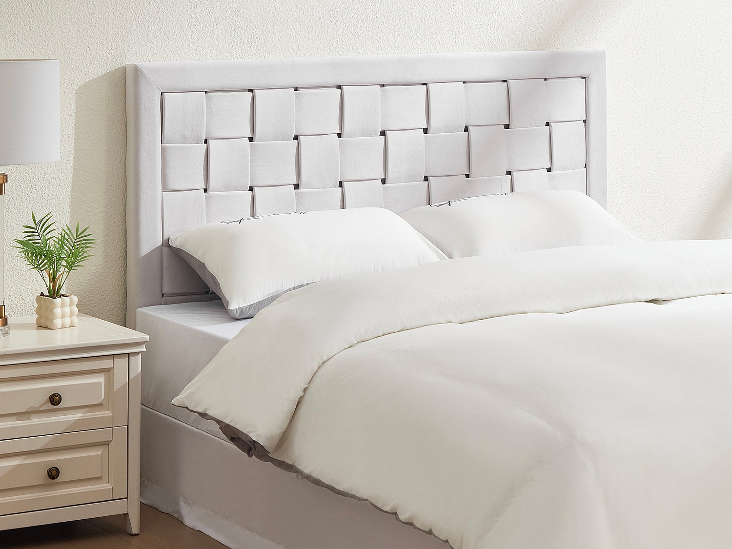 Sengegavl - 160 cm - Fløyel - Beige - JENNA