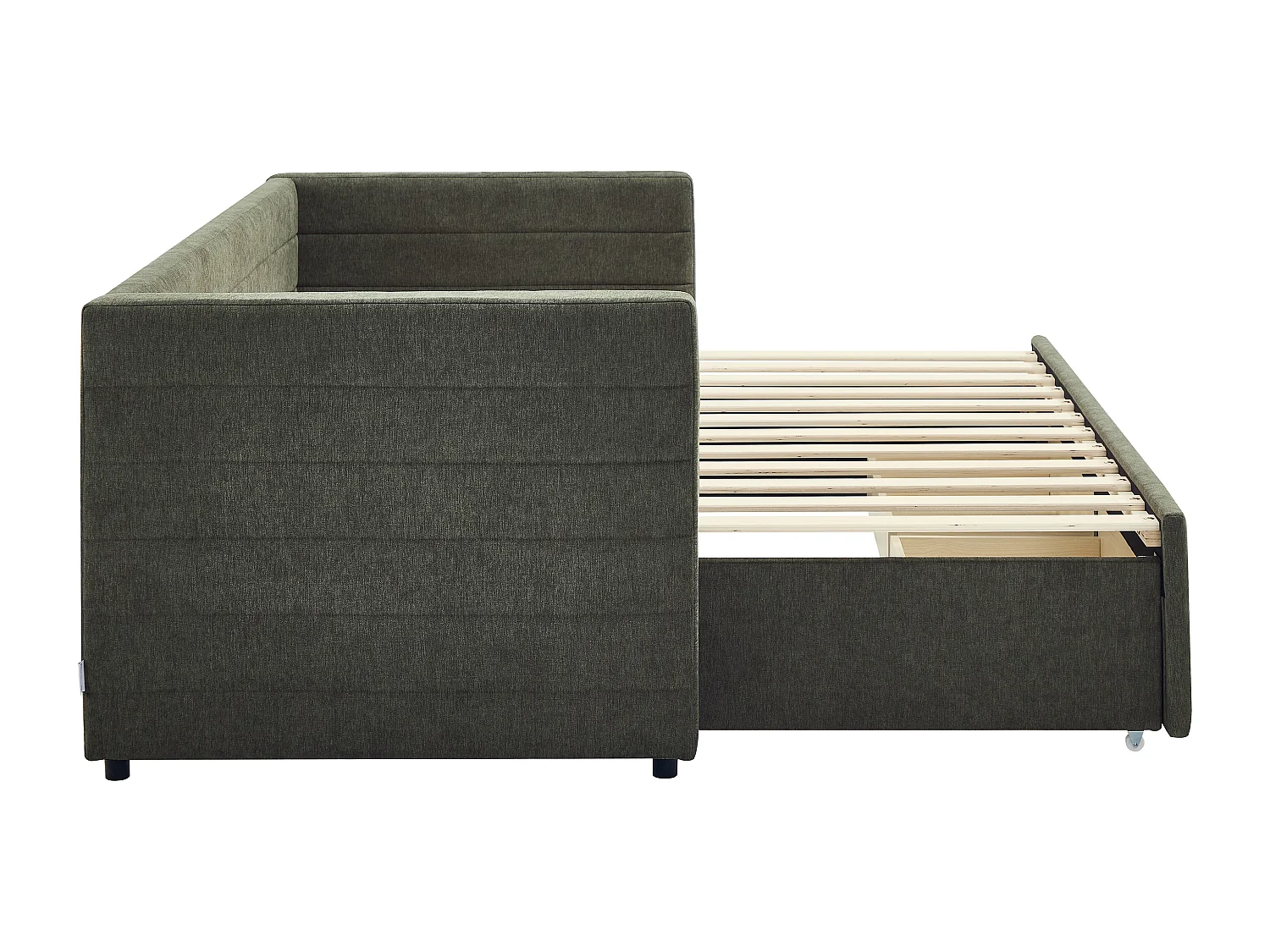 Lit banquette 2 x 80 x 200 cm - Avec sommier peigne et tiroirs - Tissu texturé - Vert - CAMITY