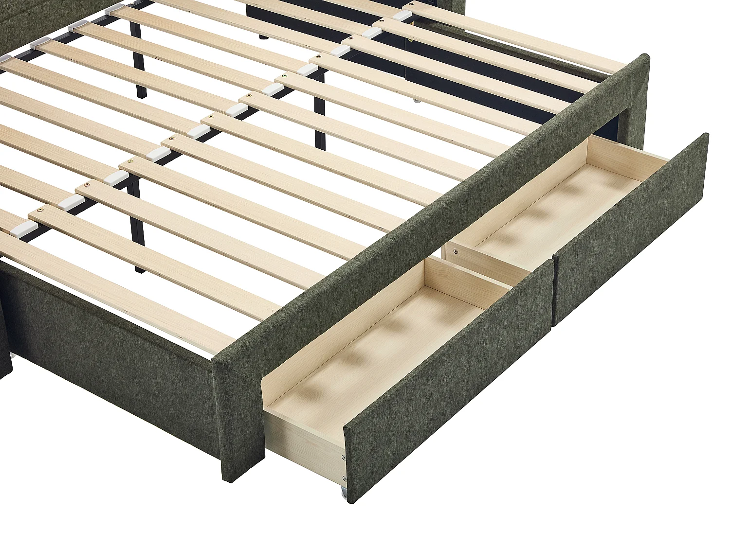 Lit banquette 2 x 80 x 200 cm - Avec sommier peigne et tiroirs - Tissu texturé - Vert - CAMITY