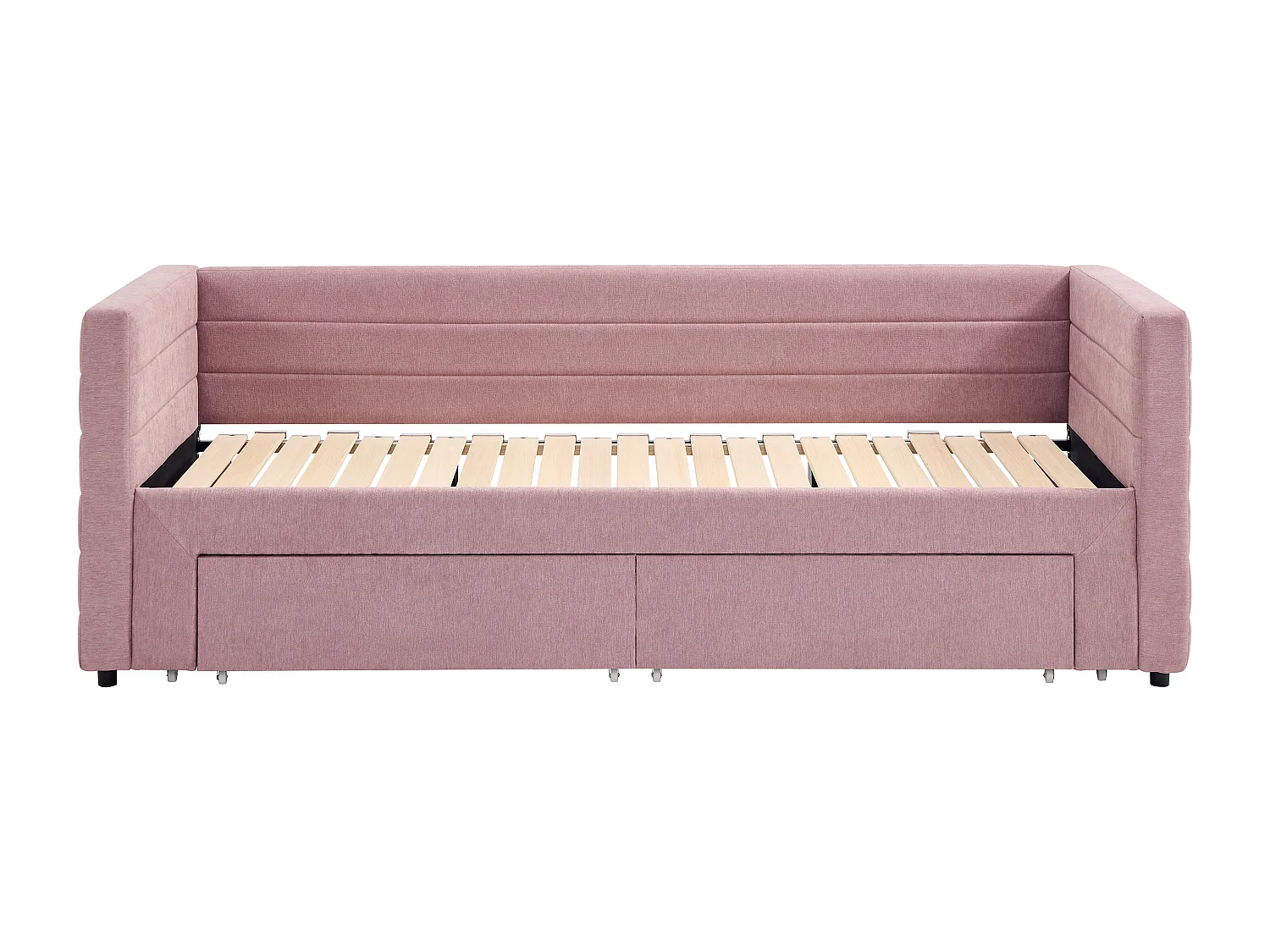 Lit banquette 2 x 80 x 200 cm - Avec sommier peigne et tiroirs - Tissu texturé - Rose - CAMITY