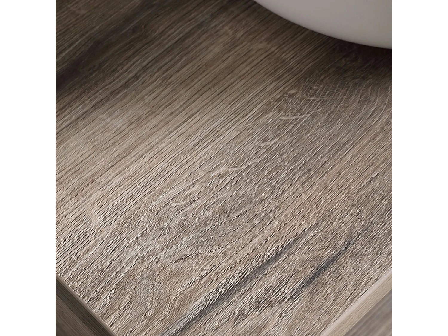 Mobile da bagno sospeso "Paros" 80 cm rovere fossile con lavabo tondo bianco e specchio