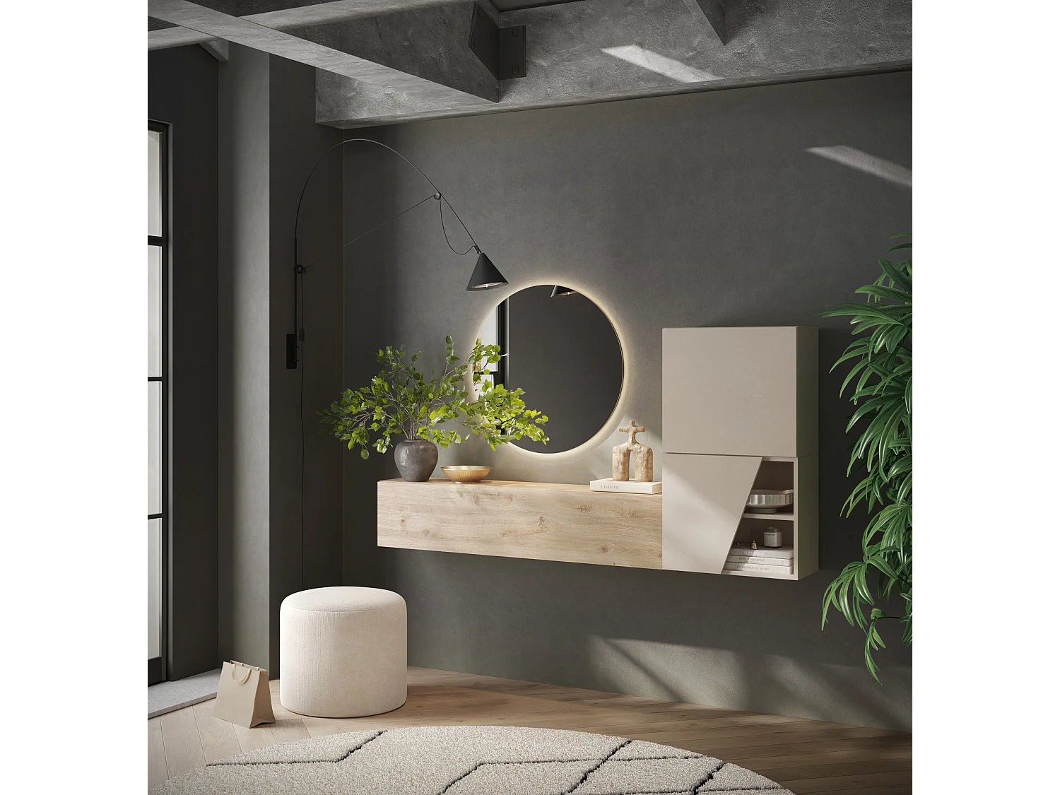 Mobile per ingresso con attaccapanni 138x165 cm bianco lucido IL15