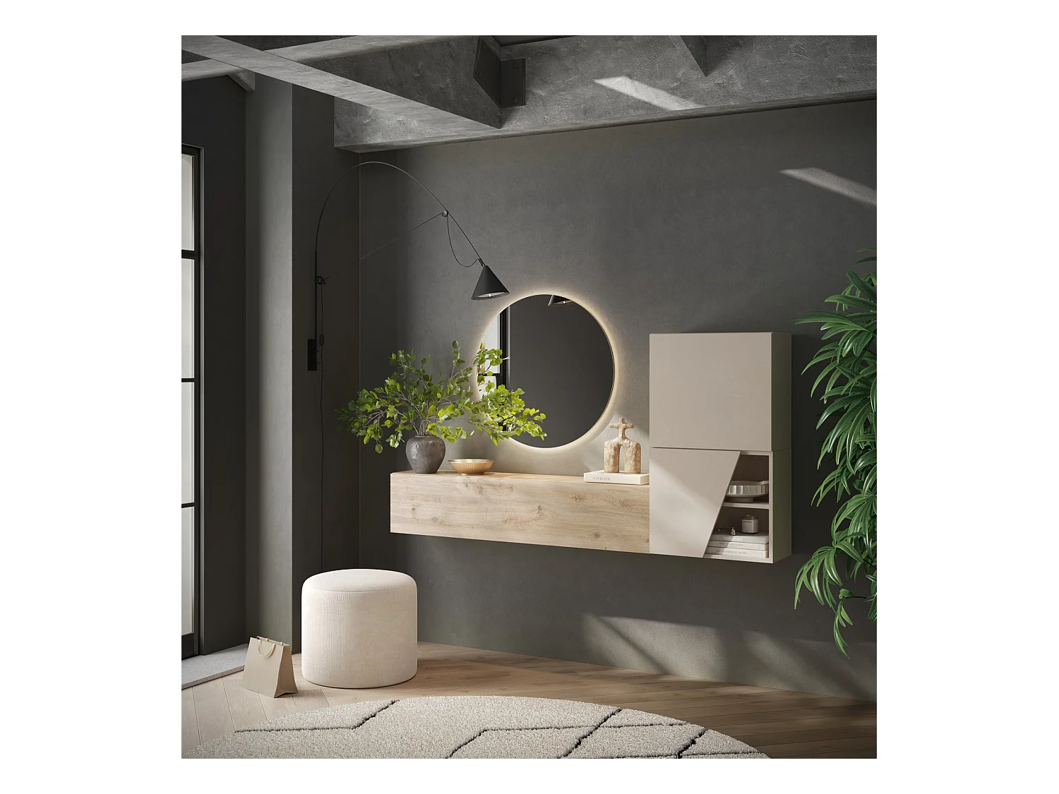 Mobile per ingresso con attaccapanni 138x165 cm bianco lucido IL15